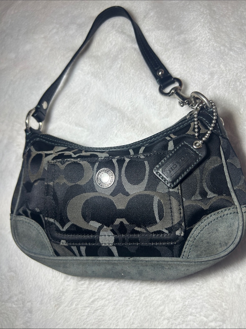 Coach Black and Gray Signature Canvas Mini Shoulder Bag